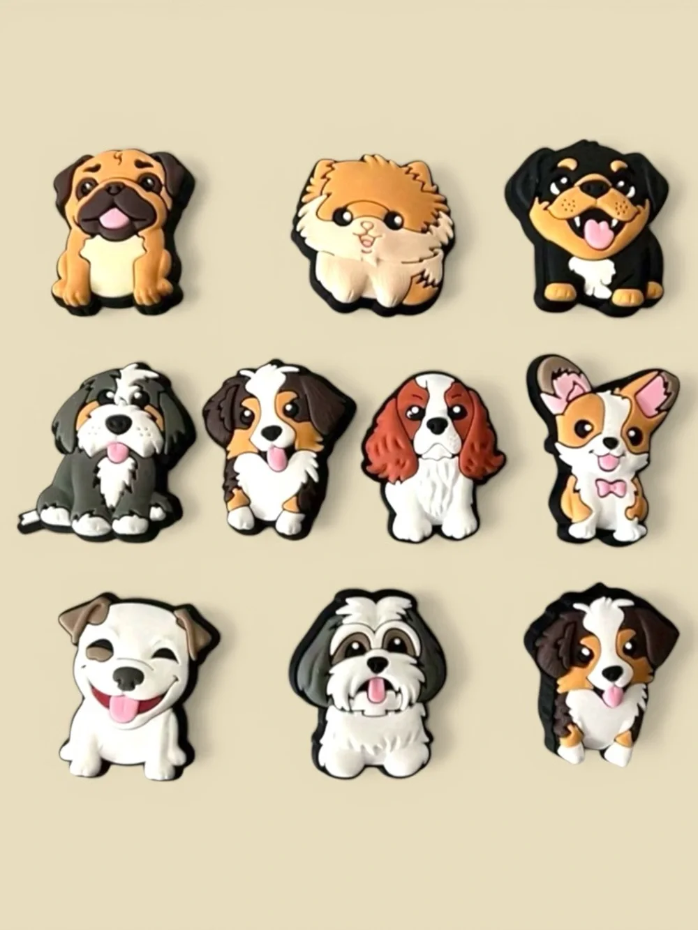 Dog Cartoon Shoe Charms - Assorted Tan, White, Black Colors